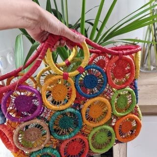 Panier en raphia d'été vintage macramé fait main