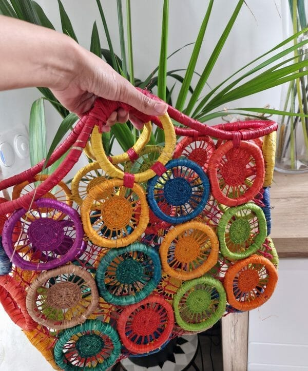 Panier en raphia d'été vintage macramé fait main