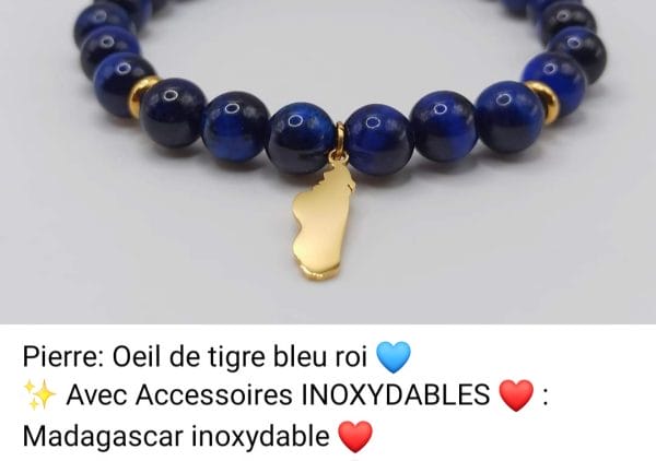 bracelet pierre naturelle oeil de tigre bleu roi