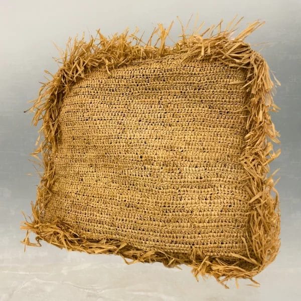 Coussin en Raphia Naturel avec Franges