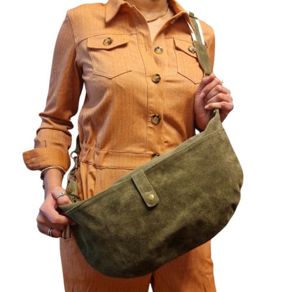 Sac bandoulière en demi-lune - Double large - Vert