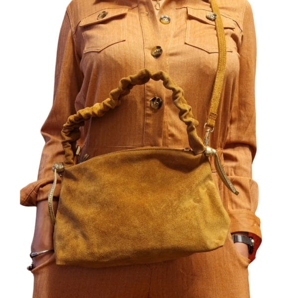 Sac bandoulière à glissière en daim - Jaune