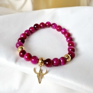 Bracelet " Madagascar " Œil de tigre Rose fuchsia/en pierre naturelle de Madagascar